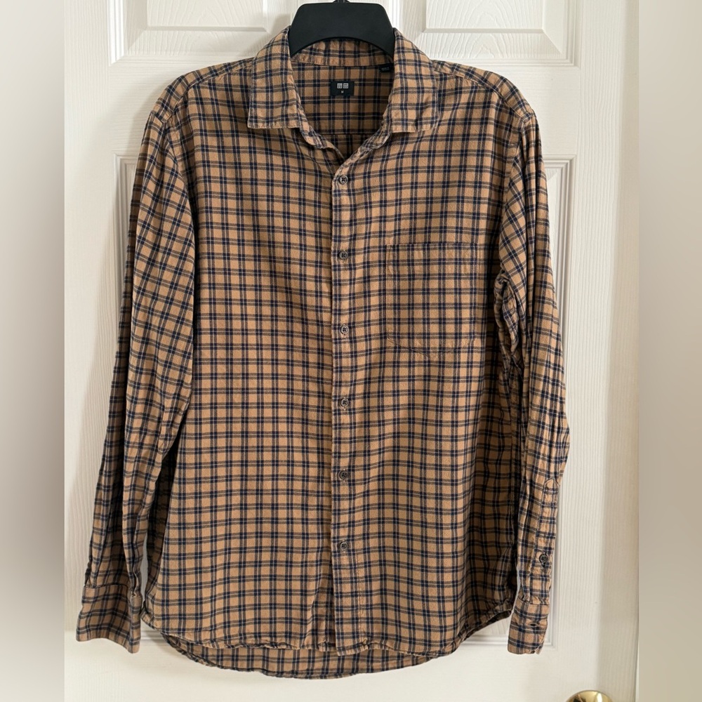 Men's UNIQLO Flannel Shirt Brown Gingham Size M